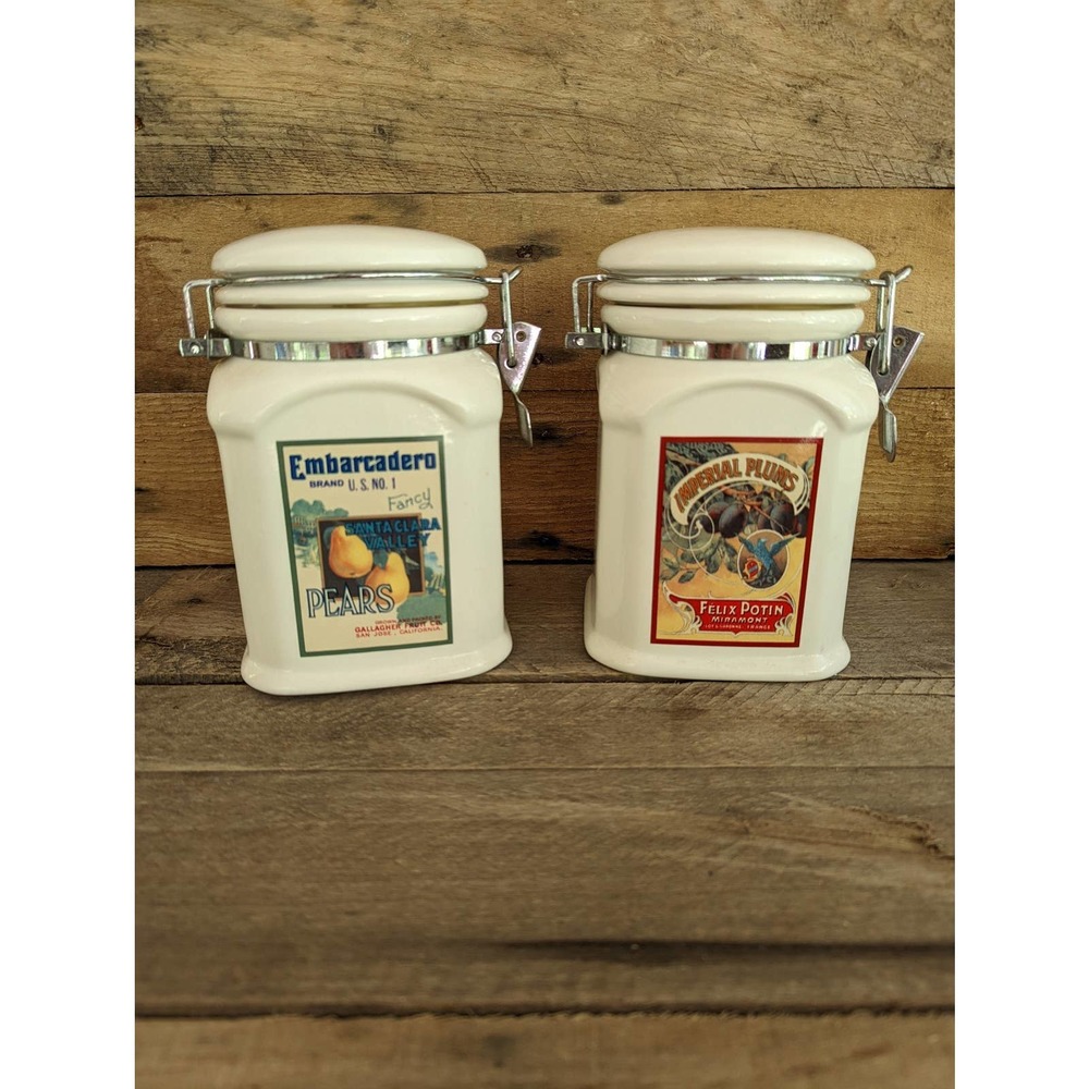 Metal Snap Lock Ceramic Canisters by Designpac, Inc. Set of Two